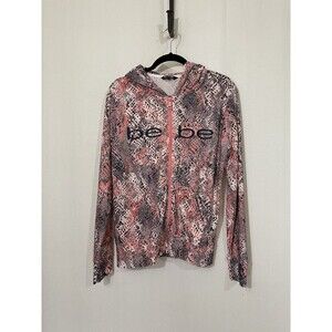 Bebe Carnation Jacket Mesh Pink Reptile Hoodie Size Large
